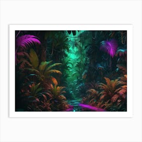 Futuristic neon cyberpunk jungle Art Print