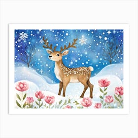 Deer In The Snow 10 Art Print