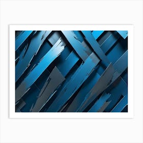 Intersecting Blue Stripes With A Brushstroke Texture Create A Dynamic, Layered Pattern Art Print