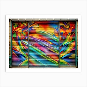 Colorful Graffiti On A Metal Roller Shutter Urban Art Art Print