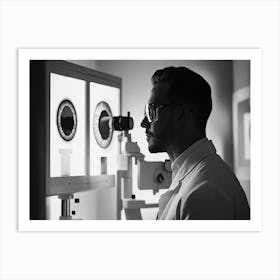 Doctor Looking At A Microscope Art Print