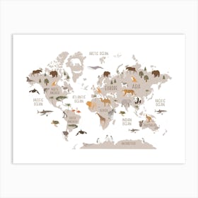 Kids World Map, Nursery Decor, White Art Print