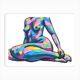 Nude Woman Aqua Tones Art Print