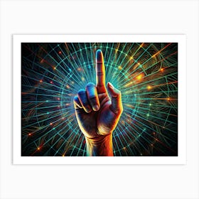 Hand Pointing Up In Cyberspace Art Print