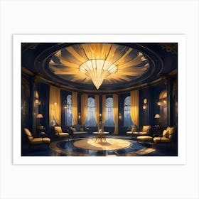 A Luxurious Room With A Blue And Gold Color Scheme Art Print