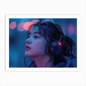 Girl Listening To Music Art Print