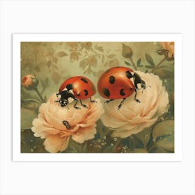 Floral Animal Illustration Ladybug 3 Art Print