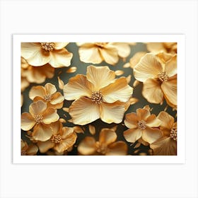 3d Golden Flowers Art Print