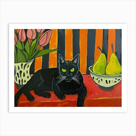 Black Cat With Pears Art Print