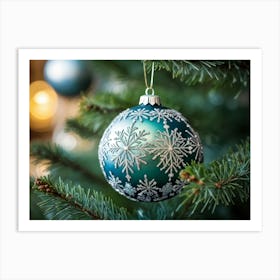 A Meticulously Detailed Geometrical Bauble Delicately Poised On The Thin Frost Dusted Branches Of (2) 2 Art Print