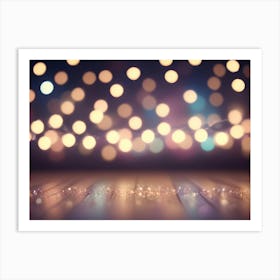 A Dark Background With A Wooden Surface In The Foreground And Blurred, Golden Lights In The Background, Creating A Warm And Inviting Backdrop 2 Art Print