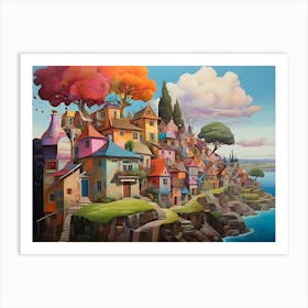 Village By The Sea Paintings Art Print Art Print