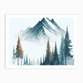 Mountain And Forest In Minimalist Watercolor Horizontal Composition 188 Art Print