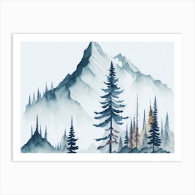 Mountain And Forest In Minimalist Watercolor Horizontal Composition 386 Art Print