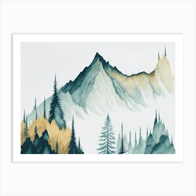 Mountain And Forest In Minimalist Watercolor Horizontal Composition 90 Art Print