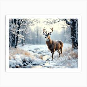 Deer In Winter Forest 1 Art Print