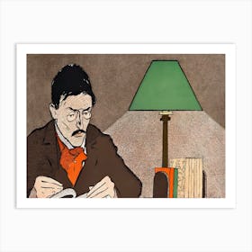 Man Reading A Book Illustration, Edward Penfield Art Print