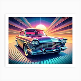 Classic Car In A Retro Futuristic Setting Art Print