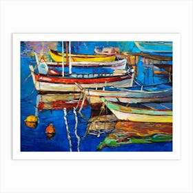 Boats In The Harbor Painting 2 Art Print