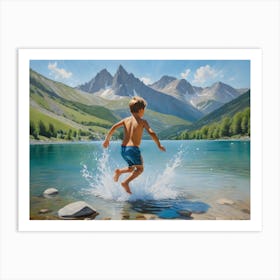 Boy Jumping Into Lake Art Print