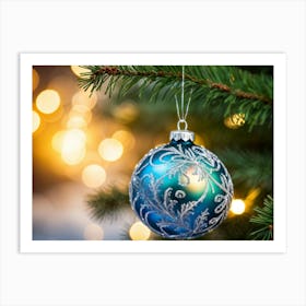 Closeup Photo Of Christmas Ornament Captured Mid Shimmer As It Reflects Festive Lighting Intricate (2) Art Print