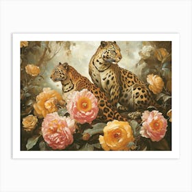 Floral Animal Illustration Panther 1 Art Print