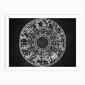 Zodiac Wheel - Star map blackboard Art Print