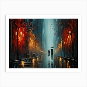 Couple Walking In The Rain Art Print