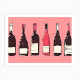 Wine Bottles On A Pink Background Art Print