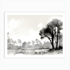 Neutral Landscape Drawing Art Print