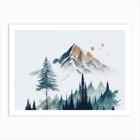 Mountain And Forest In Minimalist Watercolor Horizontal Composition 336 Art Print