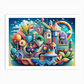 Colorful Abstract Illustration Of A Fantasy Amusement Park Art Print