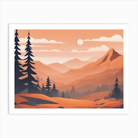 Misty mountains horizontal background in orange tone 155 Art Print