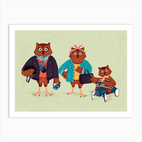 Biker Owls Animal Families Art Print