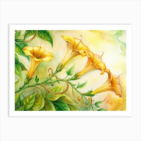 9 Golden Trumpet Flowers On Vibrant Vines Art Print