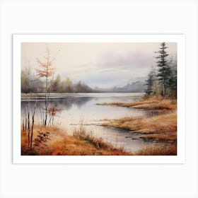 A Painting Of A Lake In Autumn 2 Art Print