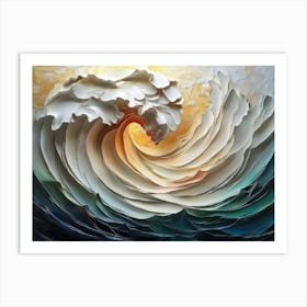 3d Relief Art with Painting of a Colorful 3d Wave Oil Painting Art Print