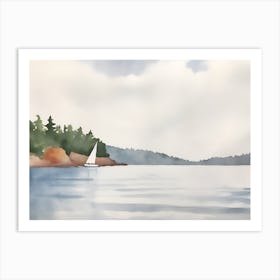 Navigating Dreams: A Simple Sailboat in Soft Hues Art Print