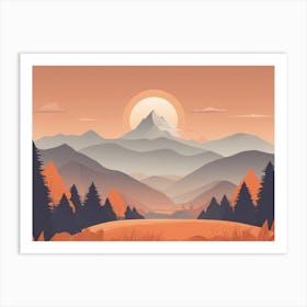 Misty mountains horizontal background in orange tone 119 Art Print