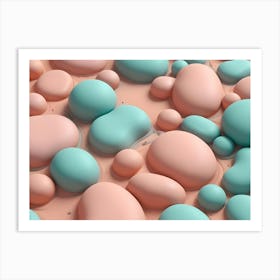 Abstract Image Of A 3d Rendering Of A Surface With Pastel Pink And Teal Orbs And Bumps Art Print