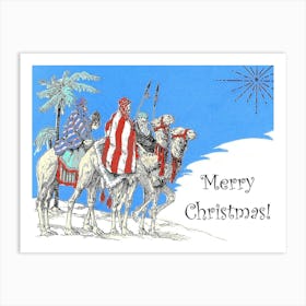 Bedouin On Camels, Vintage Christmas Greeting Art Print