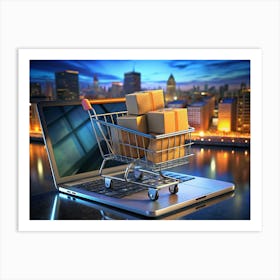 Online Shopping Concept With Laptop And Shopping Cart Art Print