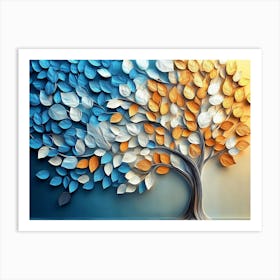 Colorful Tree with Leaves on Hanging Branches of Blue, White and Golden 8 Art Print