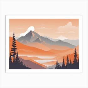 Misty mountains horizontal background in orange tone 56 Art Print