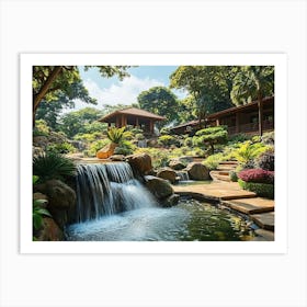 Beautiful Garden With Waterfall Views 1 Art Print