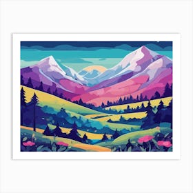 Illustration Of Mountain Landscape Art Art Print