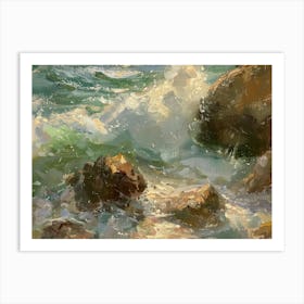 Waves Crashing On Rocks Art Print