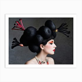 Side Profile Of A Woman Infused With Surreal Elements Rhubarb Stalks Entwined In Her Hair Black Ci Art Print