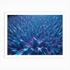 An Abstract Image Of Blue And Purple Pointy Shapes, Creating A Textured, Spiky, And Futuristic Pattern Against A Dark Background Art Print