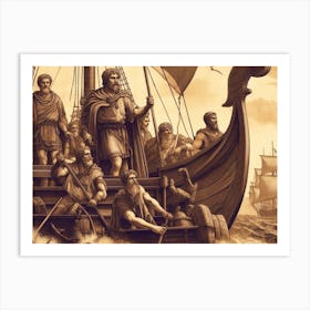 Vikings On A Ship AI vintage art Art Print